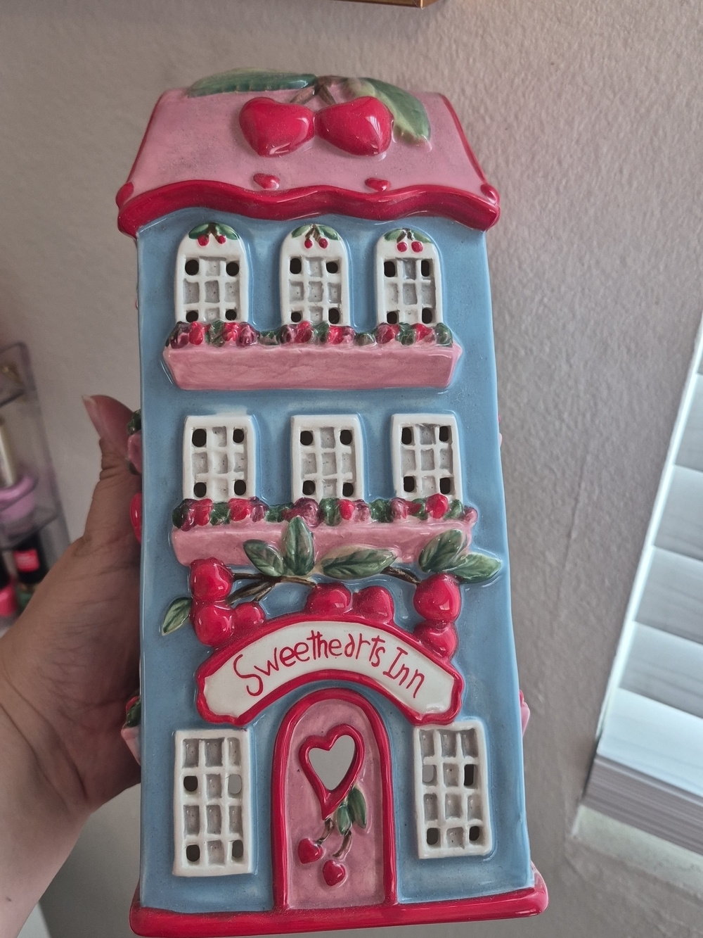 Sweethearts Inn Ceramic House - Blue & Pink Decorative Candle Holder